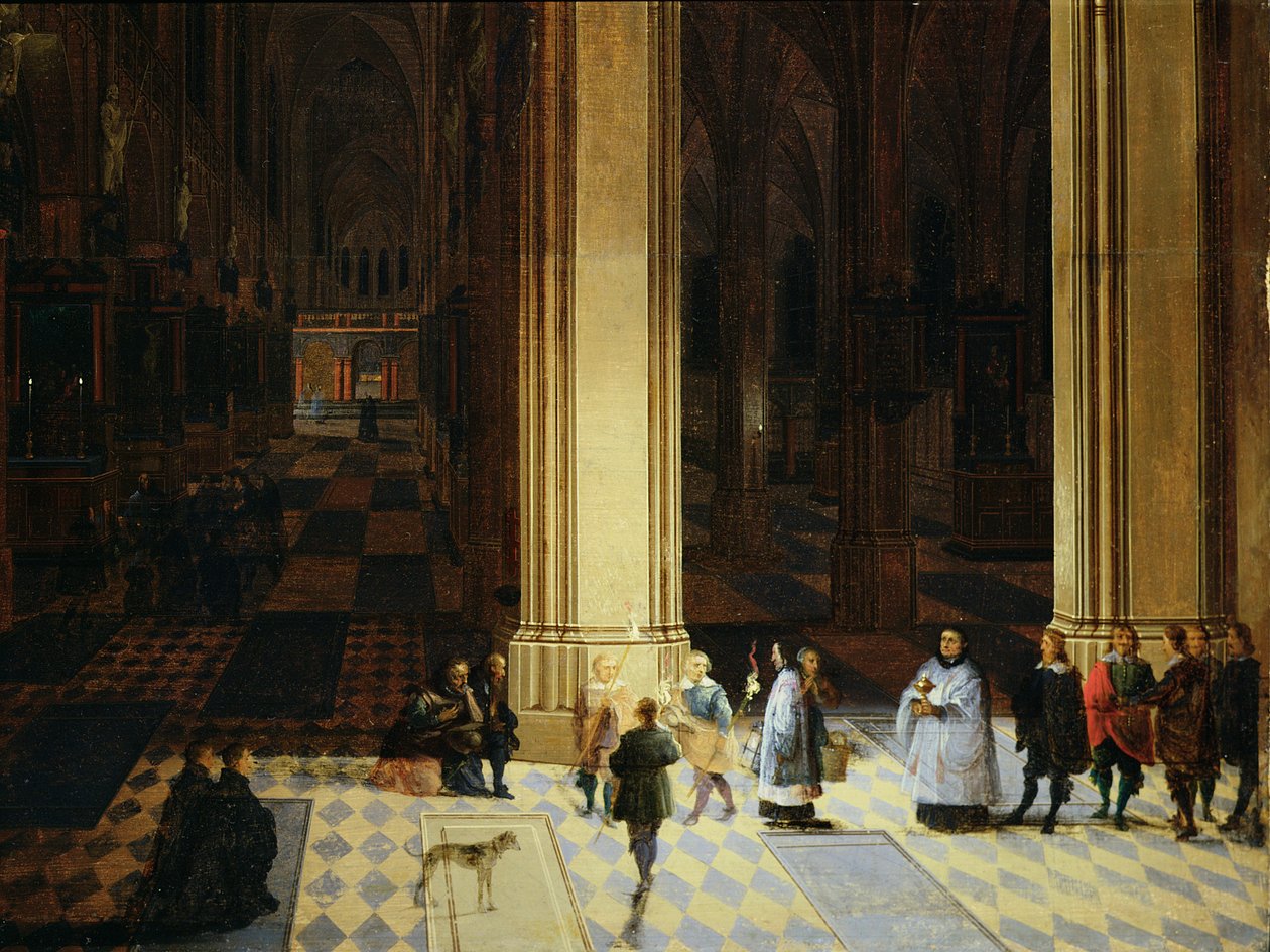 Az antwerpeni katedrális belseje éjszaka, 17. század közepe (olaj, tábla) alkotó: P. the Elder & P. the Younger (1620 75) Neeffs