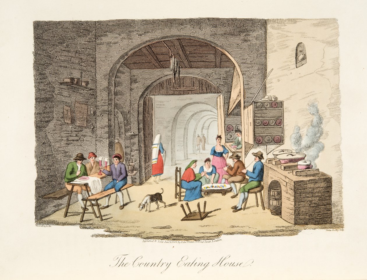 A Country Eating House, az olasz tájból, amely Olaszország különböző államainak modorait, szokásait és szórakozásait képviseli, kocsma. 1806 (kézzel színezett metszet) alkotó: P. van (after) Lerberghi