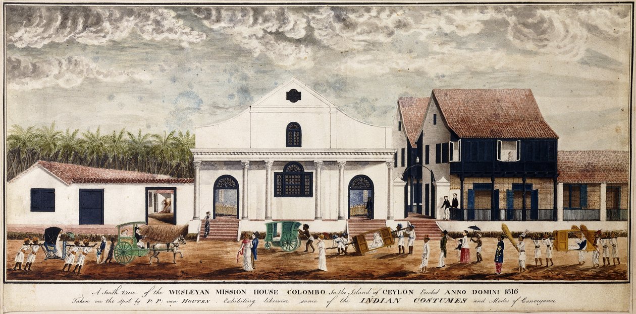 A Wesleyan Mission House déli képe, Colombo, Ceylon szigetén, Anno Domini 1816, 1816 körül (akvarell) alkotó: P. van Houten