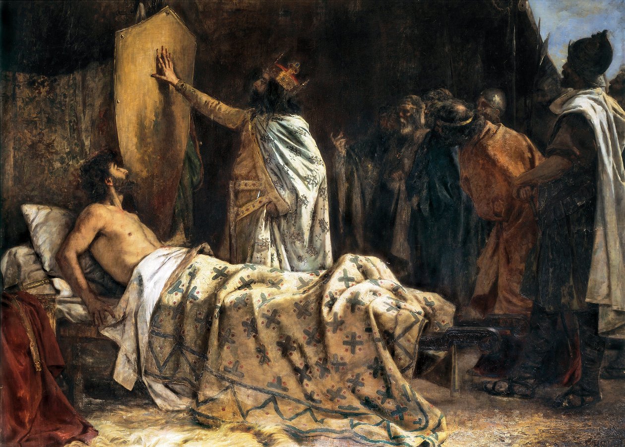 Szőrös Wilfred gróf halála (840-897), 19. század vége - 20. század eleje (olaj, vászon) alkotó: Pablo Antonio Béjar Novella