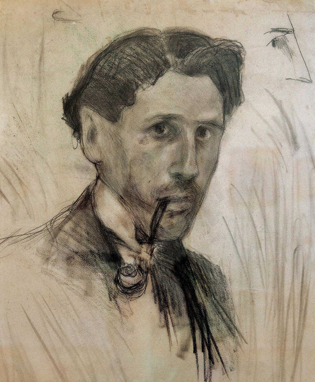"Önarckép pipával" Pablo Gargallo (1881-1934) szénrajza. 1901 alkotó: Pablo Gargallo