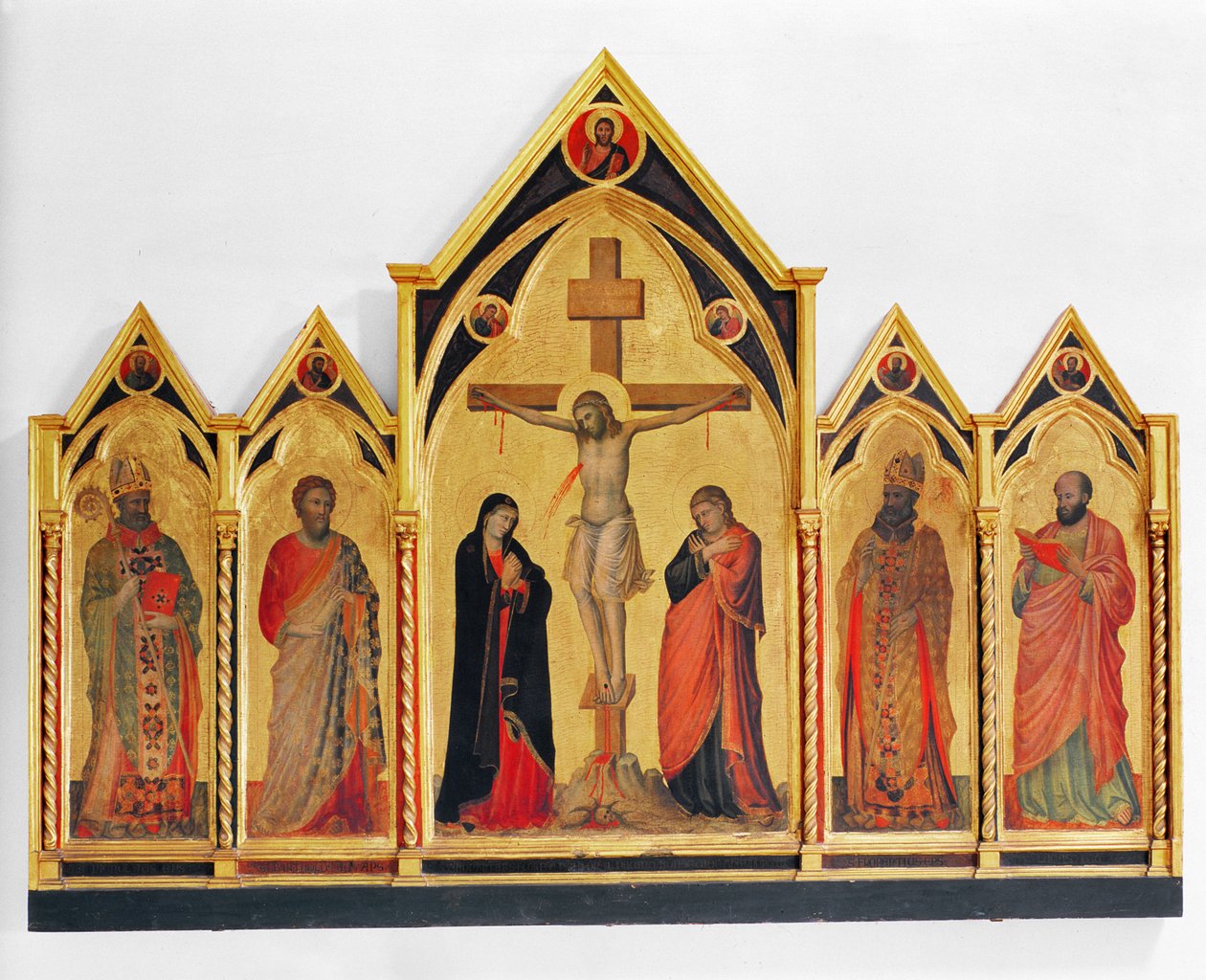 Keresztre feszítés szentekkel, 1310 (tempera a panelen) alkotó: Pacino di Buonaguida