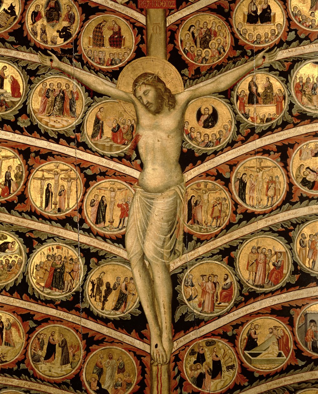 Az élet fája, 1310 körüli tempera a 80607-es panelrészleten alkotó: Pacino di Buonaguida
