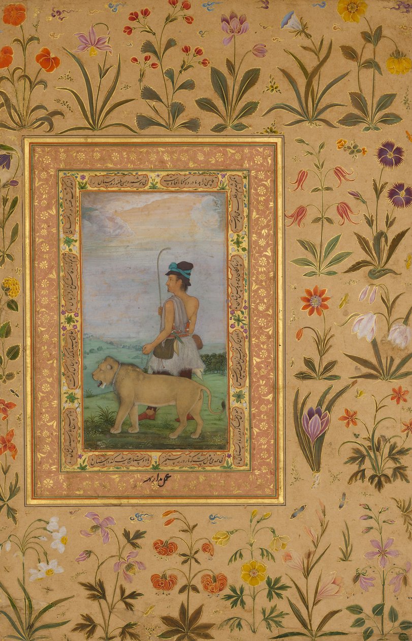 Dervish Oroszlánnal, Folio a Shah Jahan albumból, verso: kb. 1630, recto: kb. 1500. alkotó: Padarath