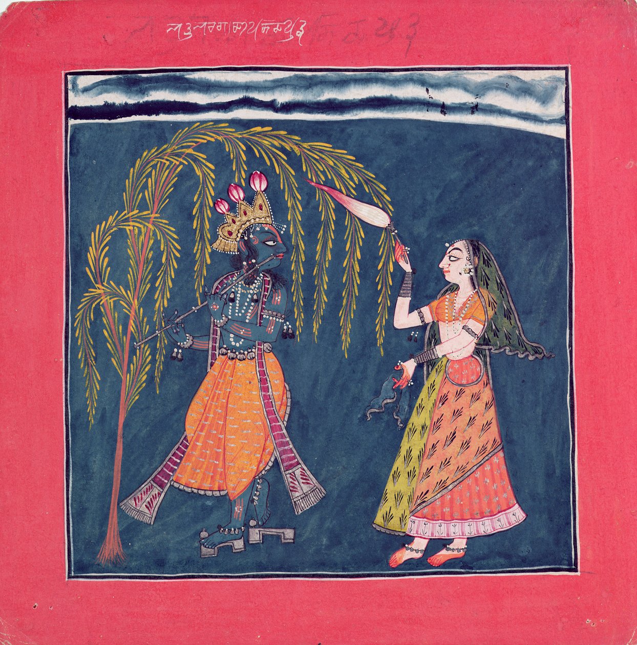 Krishna furulyázik, a "Vahula Raga"-ból, Basohli, 1710 körül alkotó: Pahari School