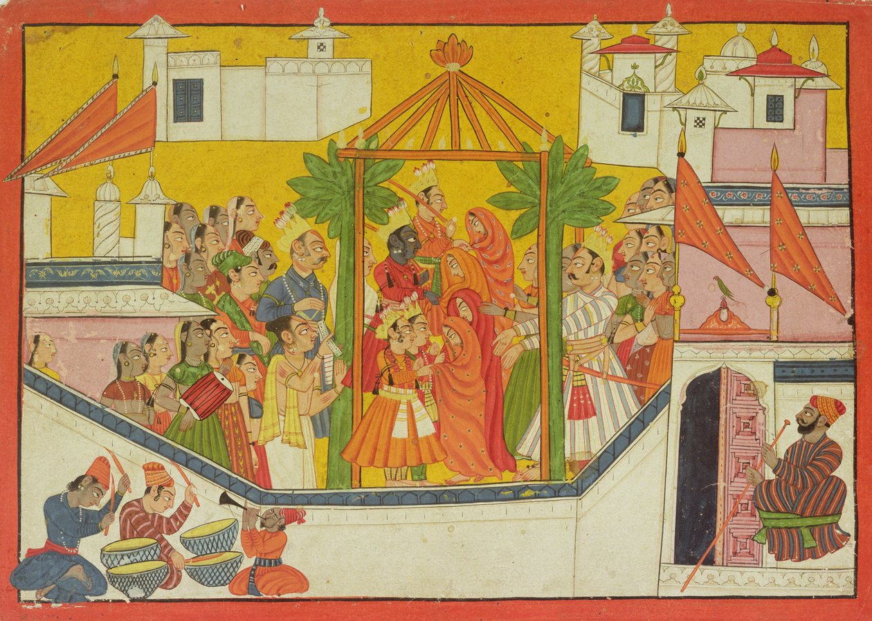 62.2445 Rama és testvéreinek házassága a Sangri Ramayana, Kulu-Mandi, Himachal Pradesh, 1760-65 alkotó: Pahari School