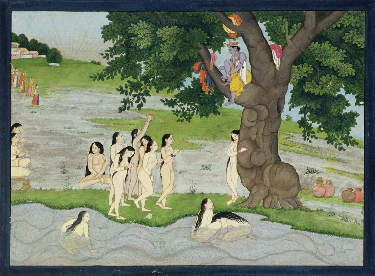 Krisna ellopja a gópék ruháit a Bhagavata puránából, Kangra, Himachal Pradesh, 1780 alkotó: Pahari School