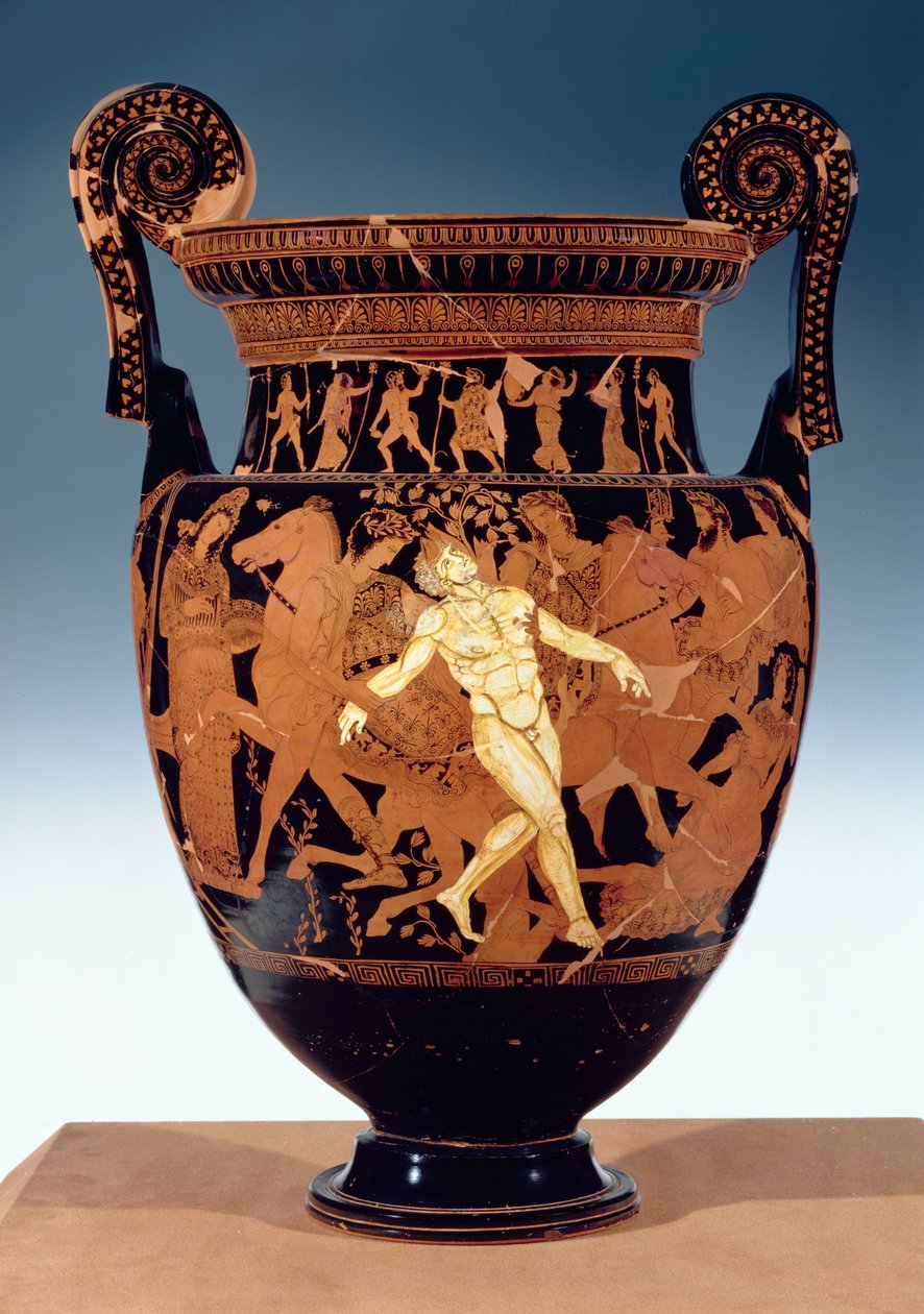 A bronz óriás, Talos (kerámia) halálát ábrázoló tetőtéri vörös alakos voluta kráter (részletesen lásd: 85071) alkotó: Painter Talos