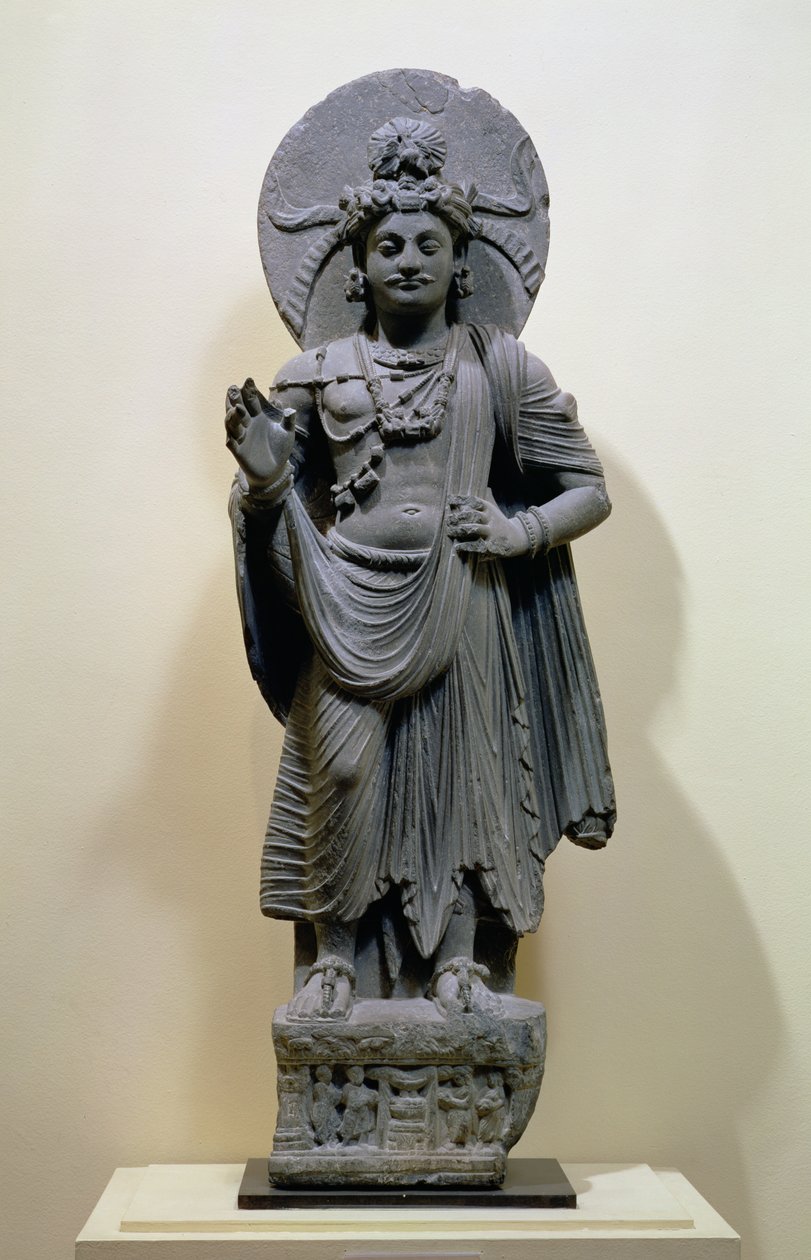 Bodhiszattva alak, Mekha-Sandából Shabaz-Garhi közelében, Pakisztánban (pala vagy pala) alkotó: Pakistani School