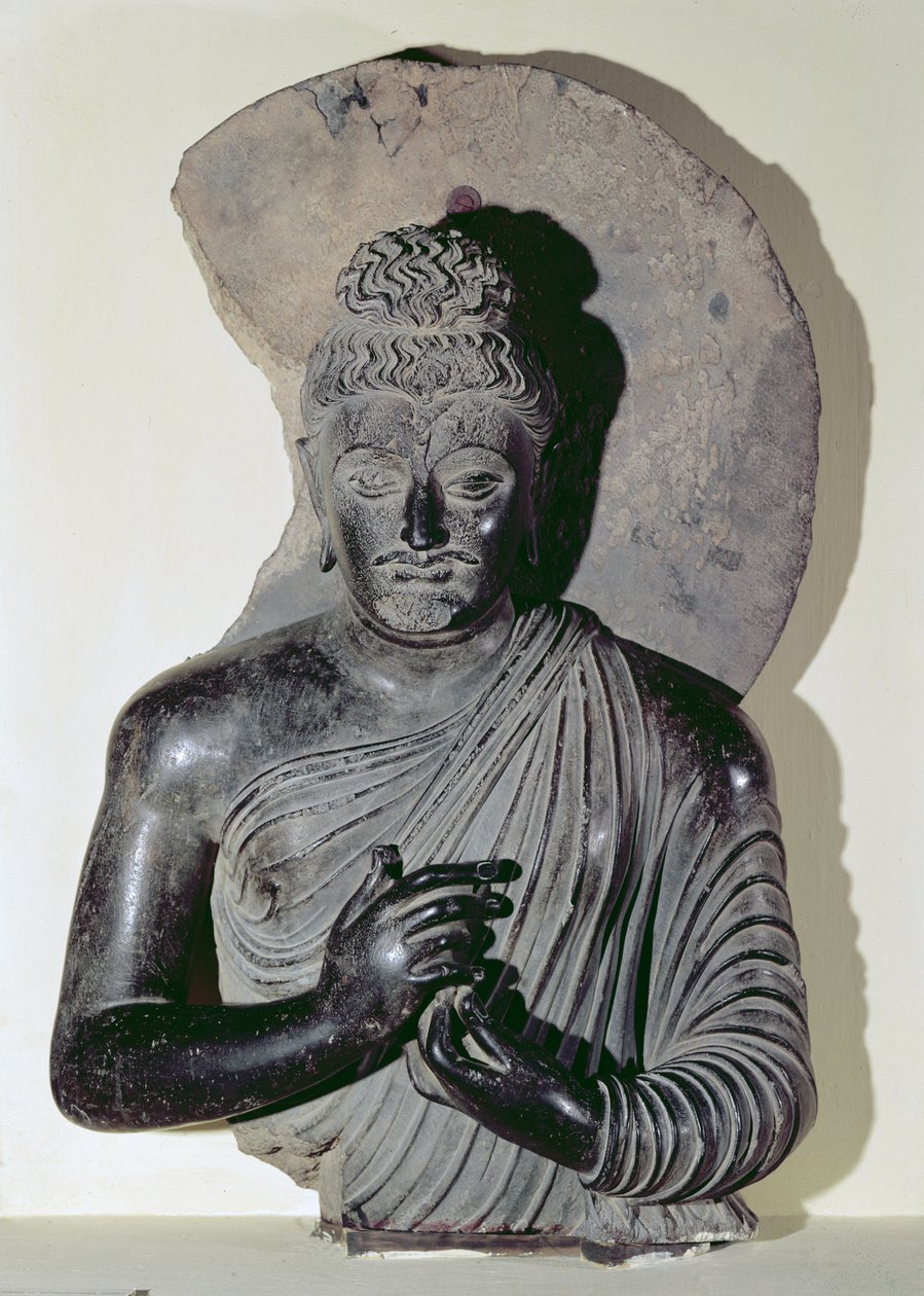 Prédikáló Buddha mellszobra, görög-buddhista stílusban, 1-4 alkotó: Pakistani School