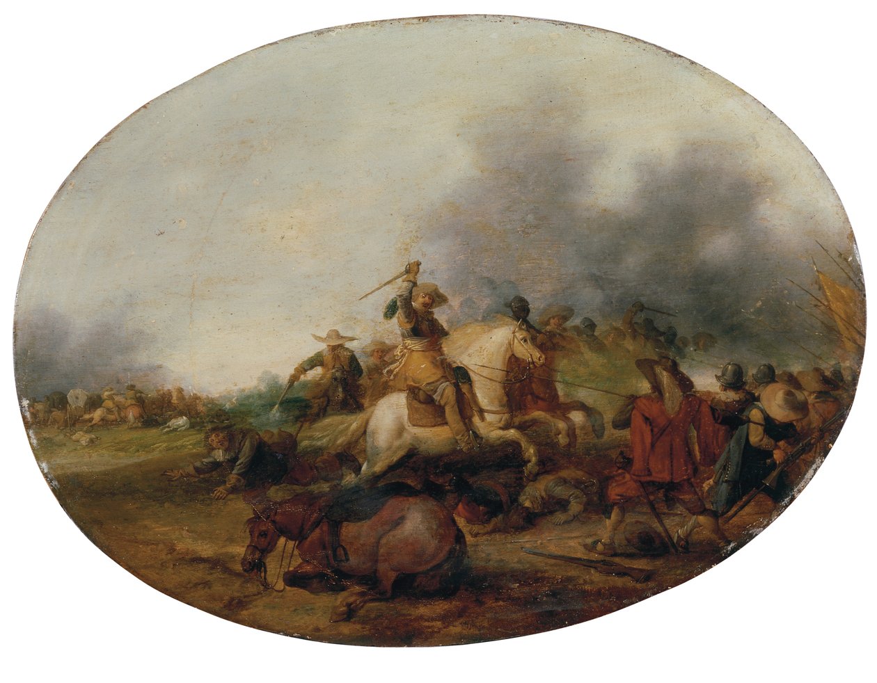 Lovassági összecsapás egy elesett lóval, 1637 alkotó: Palamedes Palamedesz