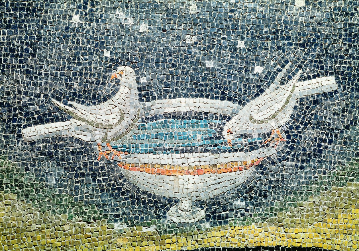 Tálból ivó galambok, Kr.u. 430 körül (mozaik) alkotó: Paleo Christian