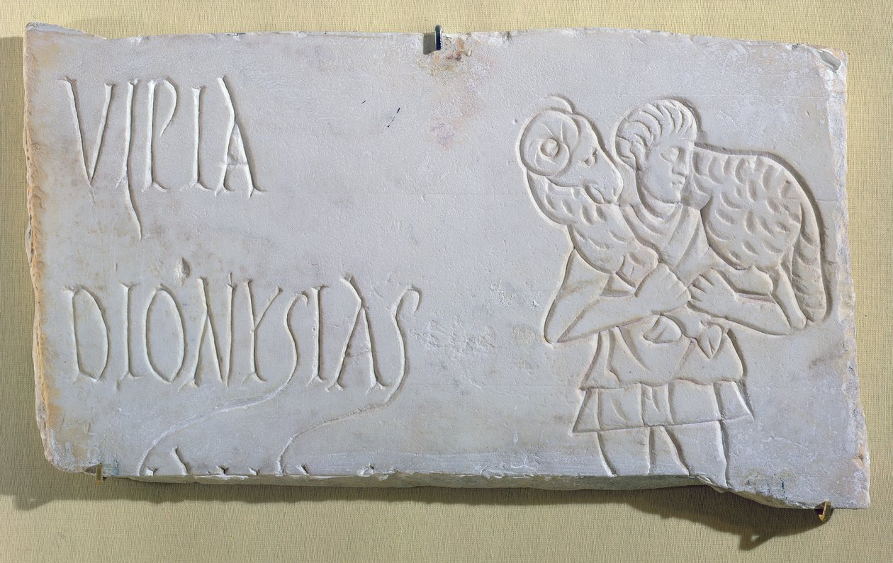 Felirat a Jó Pásztor domborművével, Sousse katakombáiból, 3-4. század (márvány) alkotó: Paleo Christian