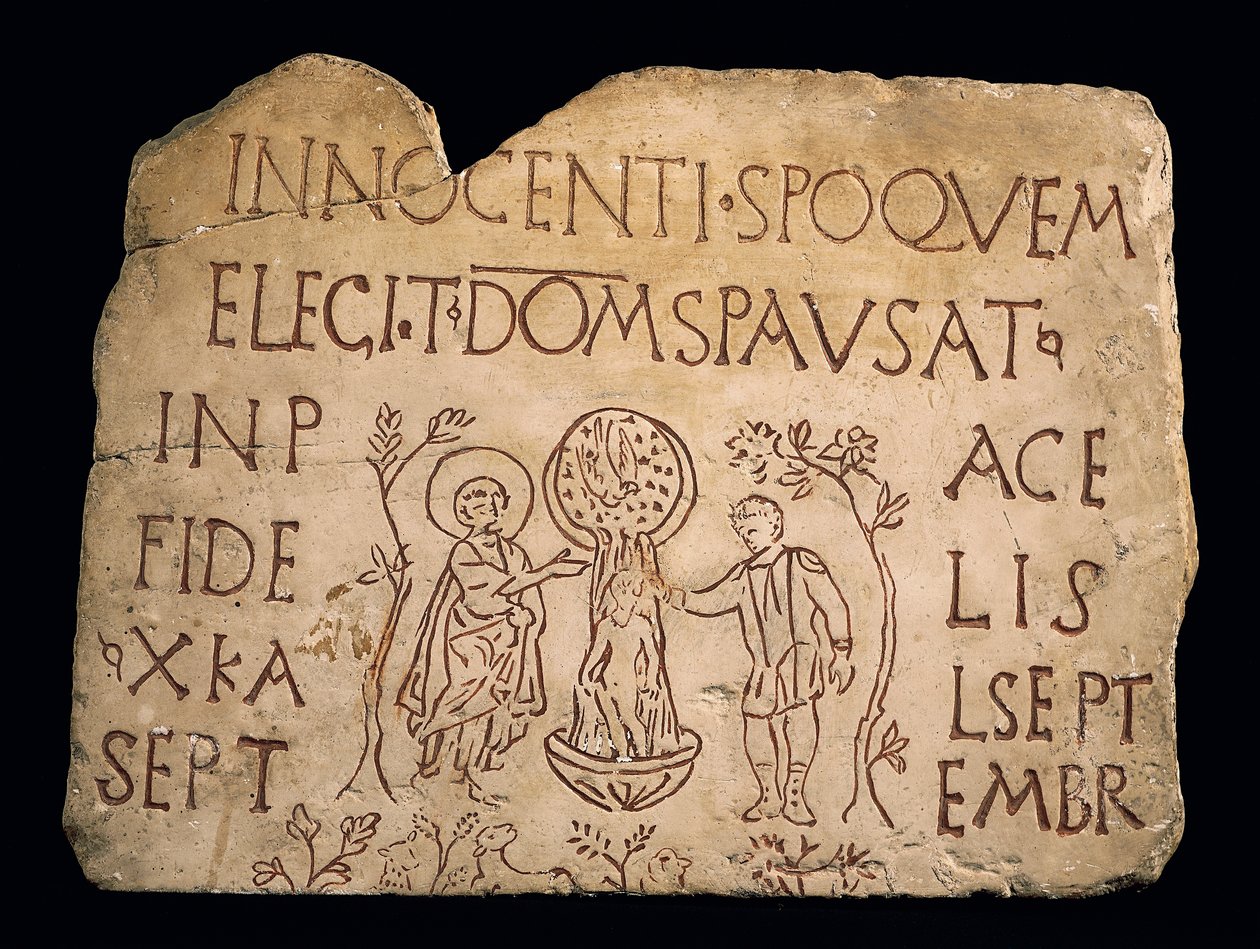 Sírkő felirattal és Krisztus keresztségével, Ókeresztény időszak, 3. század alkotó: Paleo Christian