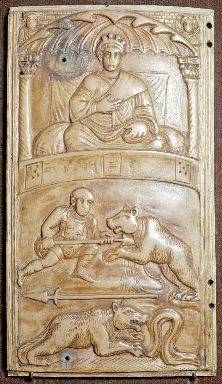 Játékok a Cirkuszban medvével (Ivory relief diptich, kb. 400) alkotó: Paleo Christian