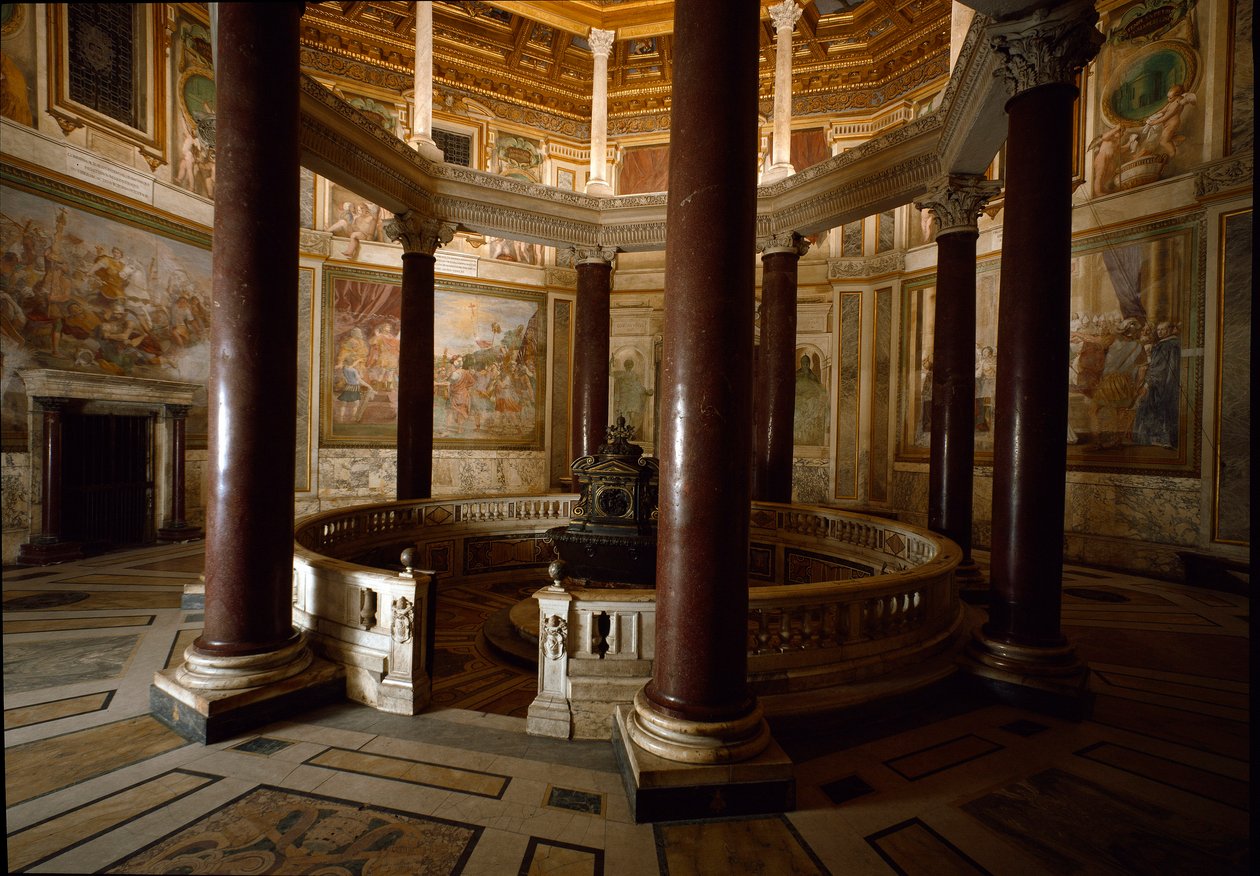 A 440 körül épült San Giovanni in Laterano (St. Laterano) paleokeresztény keresztelőkápolna (Lateráni keresztelőkápolna vagy San Giovanni in Fonte) belső képe. Róma alkotó: Paleo Christian