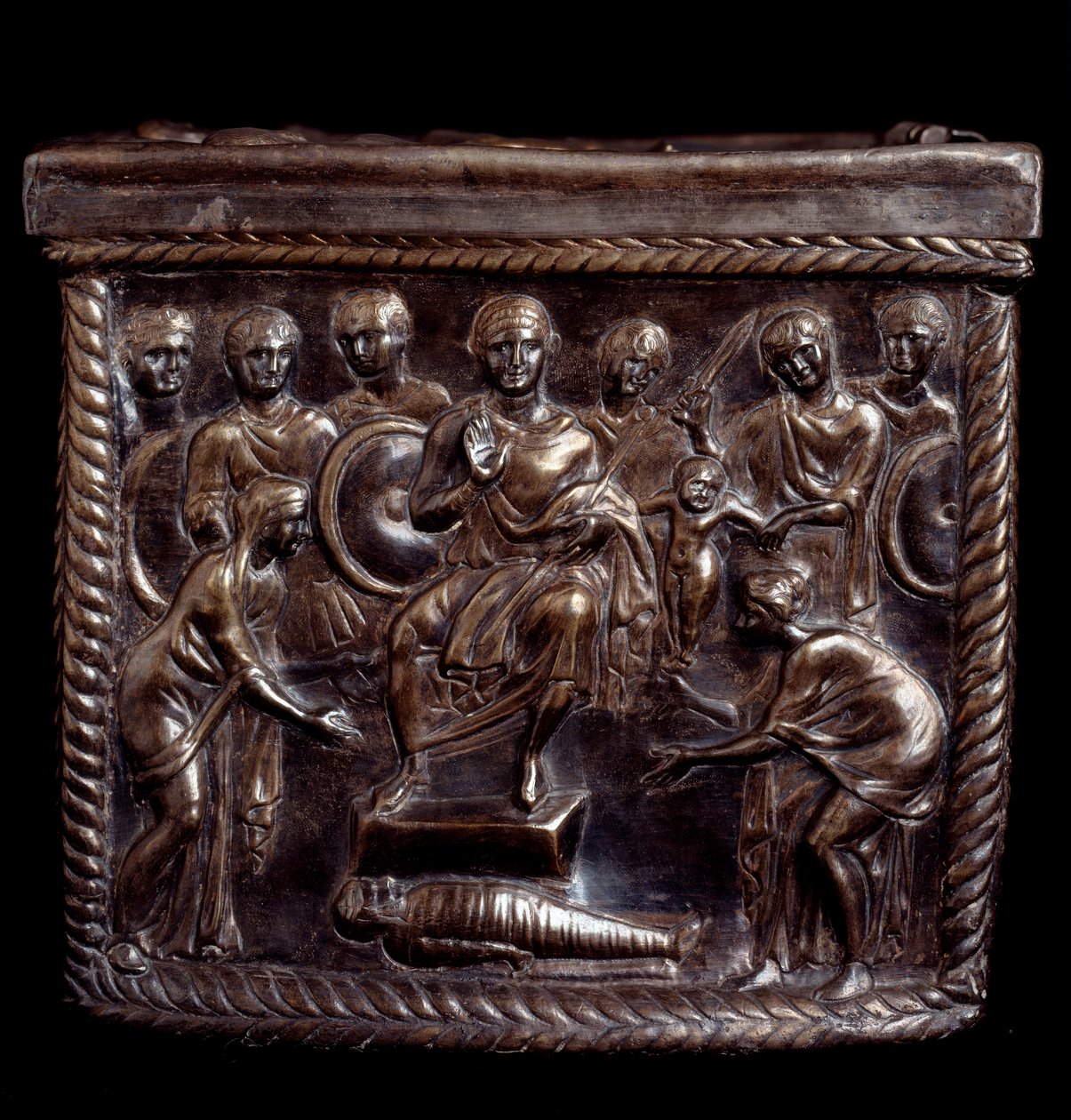 Paleokeresztény művészet: Capsella de San Nazaro néven ismert ezüst ereklyetartó doboz (St Nazaro ezüstös ereklyetartója) - 370-397 apres JC Milan, Tesoro del Duomo Olaszország alkotó: Paleo Christian