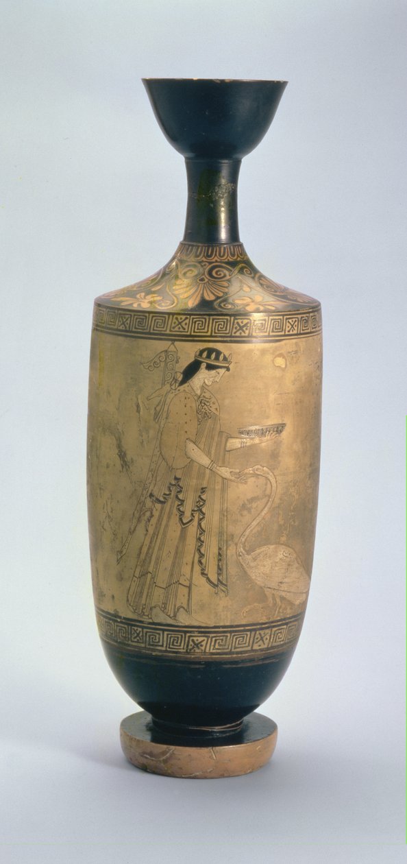 Padlás, fehér alapon készült Lekythos Artemisszel és egy hattyúval, ie 490 körül (kerámia) alkotó: Pan Painter