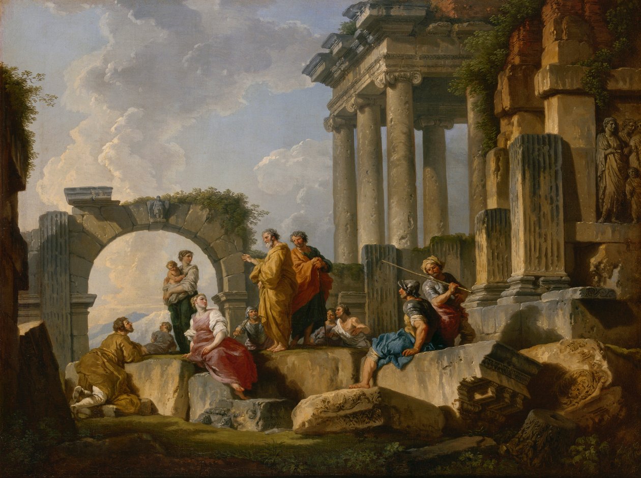 Szent Pál beszéde a romok között, 1744. alkotó: Pannini