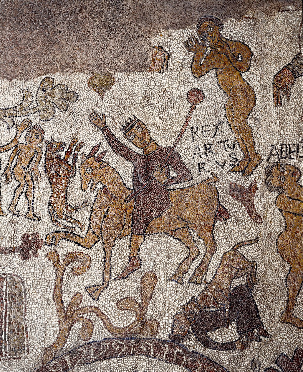 Arthur király és Perceval ábrázolása. Pantaleone mozaikja, pap és mozaik. 1163-1166. Otranto székesegyház központi hajója (Otranto), Olaszország alkotó: Pantaleon Pantaleon