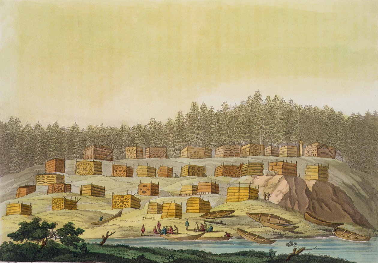 Indian Village, New Georgia, Alaska (színes gravírozás) alkotó: Paolo Fumagalli