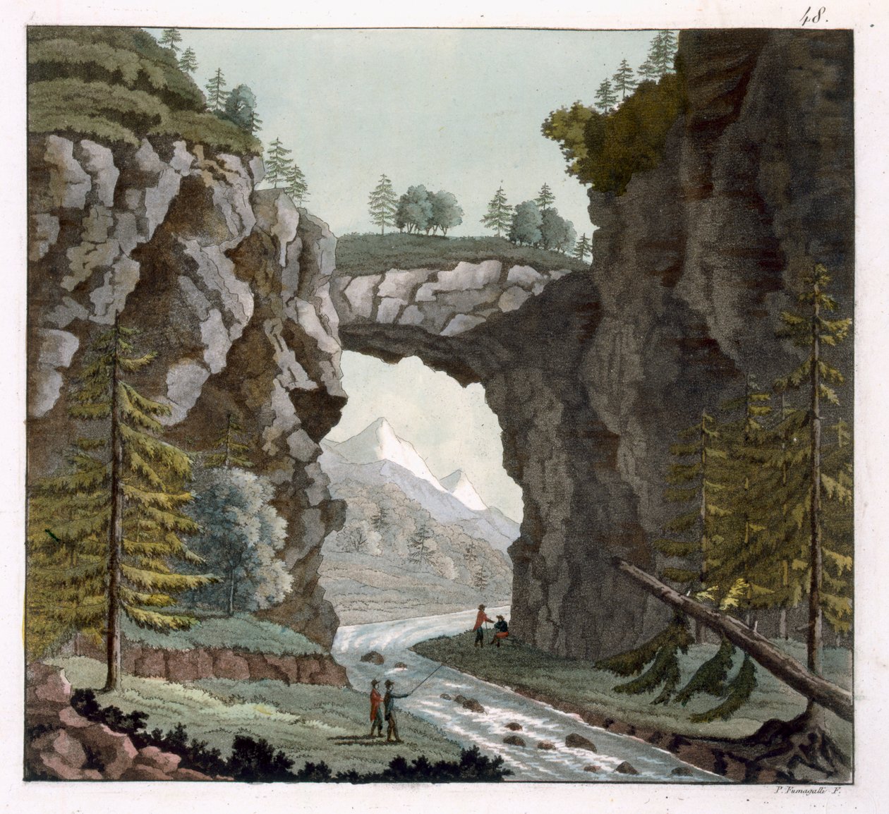 The Rock Bridge, Virginia, a „Le Costume Ancien ou Moderne”, 1. kötet, 48. lemez, Jules Ferrario, megjelent az 1820-as és 30-as évek körül (színes metszet) alkotó: Paolo Fumagalli
