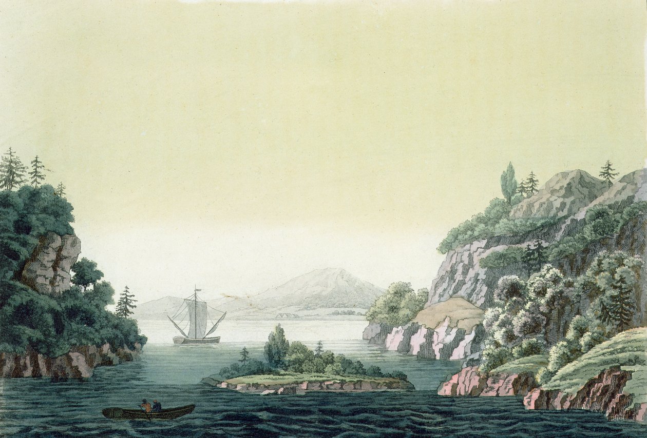 Kilátás a Potomac folyóra Mount Vernon közelében (színes gravírozás) alkotó: Paolo Fumagalli