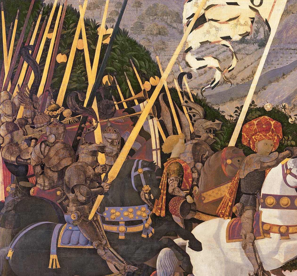A San Romano-i csata, 1450-60 körüli tempera a 30690-es panelrészleten alkotó: Paolo Uccello