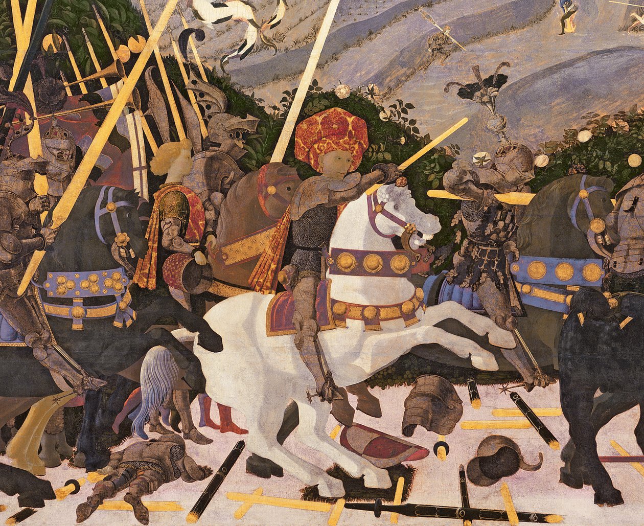 A San Romano-i csata, 1450-60 körüli tempera a 30690-es panelrészleten alkotó: Paolo Uccello