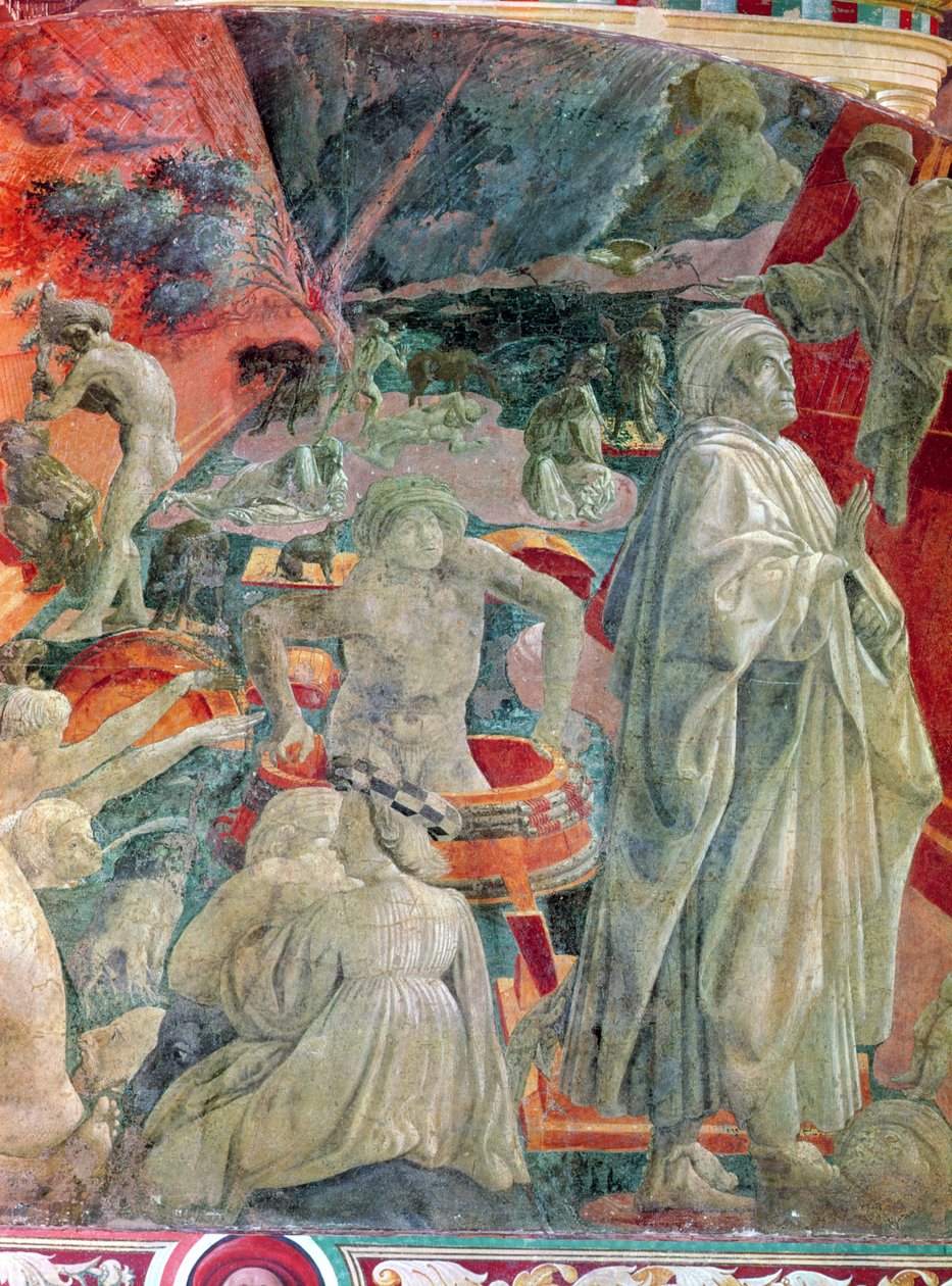 A nagy árvíz és a víz visszavonulása (a hordós ember és Noé részlete), 1446-8 (vászonra átvitt freskó) alkotó: Paolo Uccello