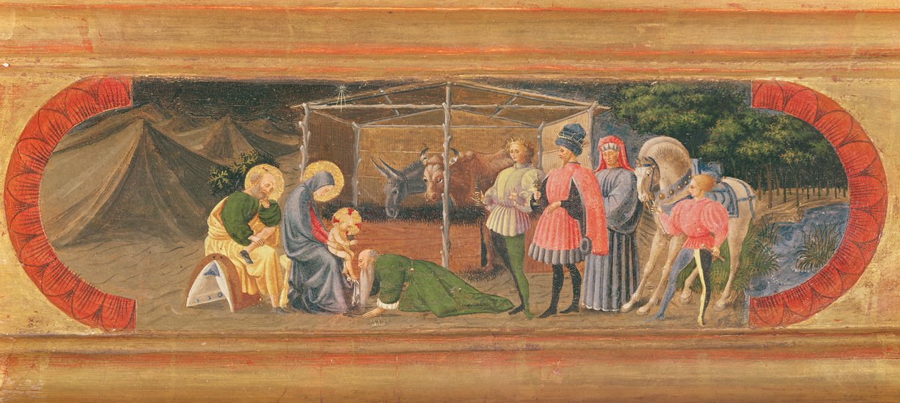 A Quarata Predella a Mágusok imádatát ábrázolja, 1435-40 (tempera a panelen) alkotó: Paolo Uccello
