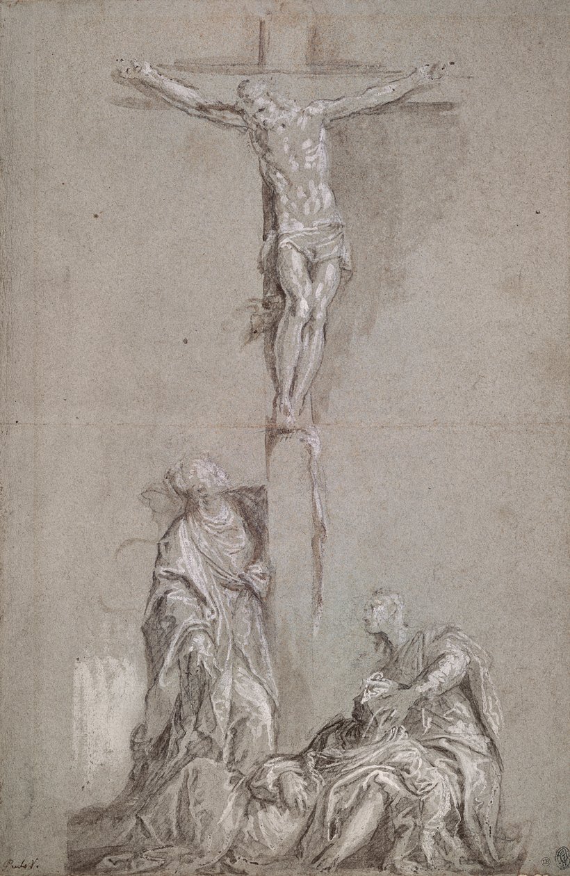 Krisztus a kereszten (toll és barna mosás kék papíron, fehérrel kiemelve) alkotó: Paolo Veronese