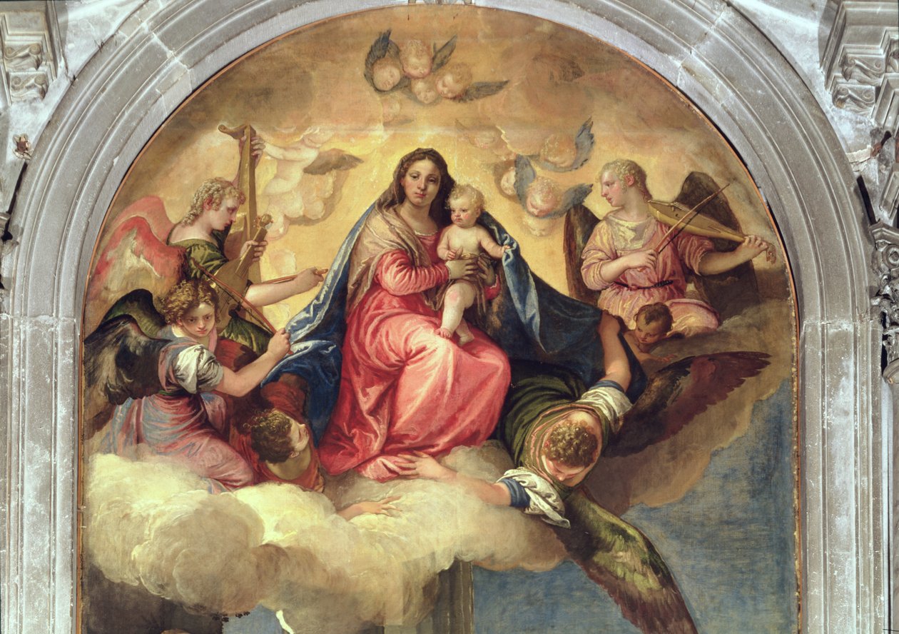 Szűz és gyermek angyal zenészekkel (33414 részlet) alkotó: Paolo Veronese