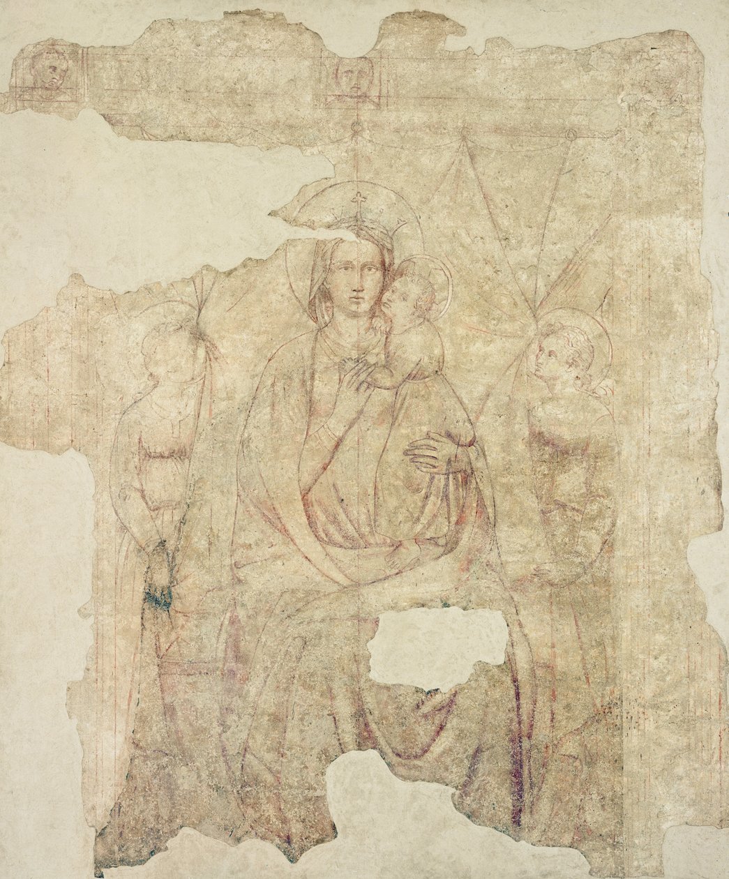 Madonna és Child trónolt, rajz freskóhoz (szinópia papíron) alkotó: Paolo di Stefano Badaloni Schiavo