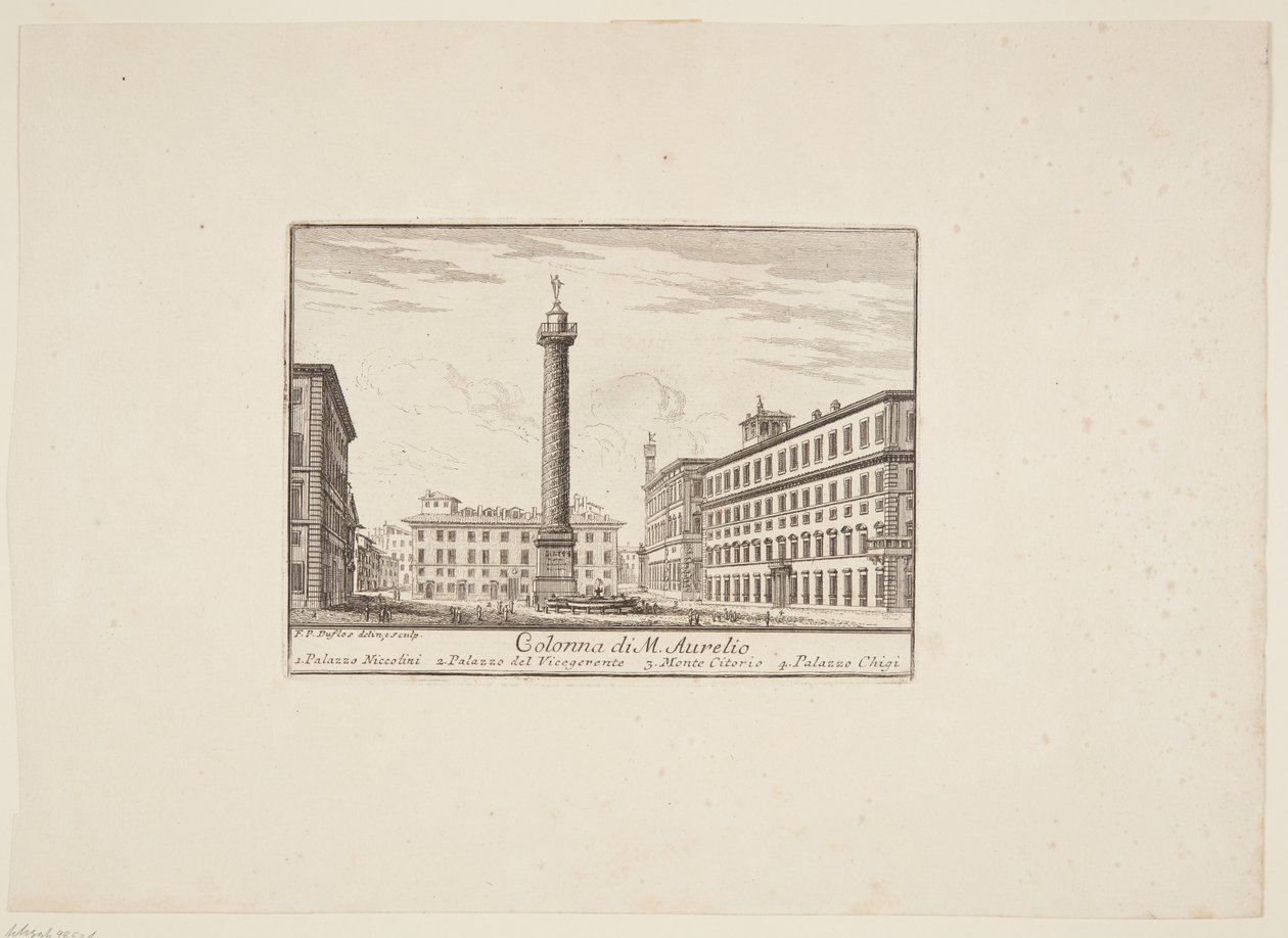 M. Aurelio oszlopa. 1. Palazzo Niccolini. 2. Helytartó palotája. 3. Monte Citorio. 4. Palazzo Chigi alkotó: Paolo Anesi