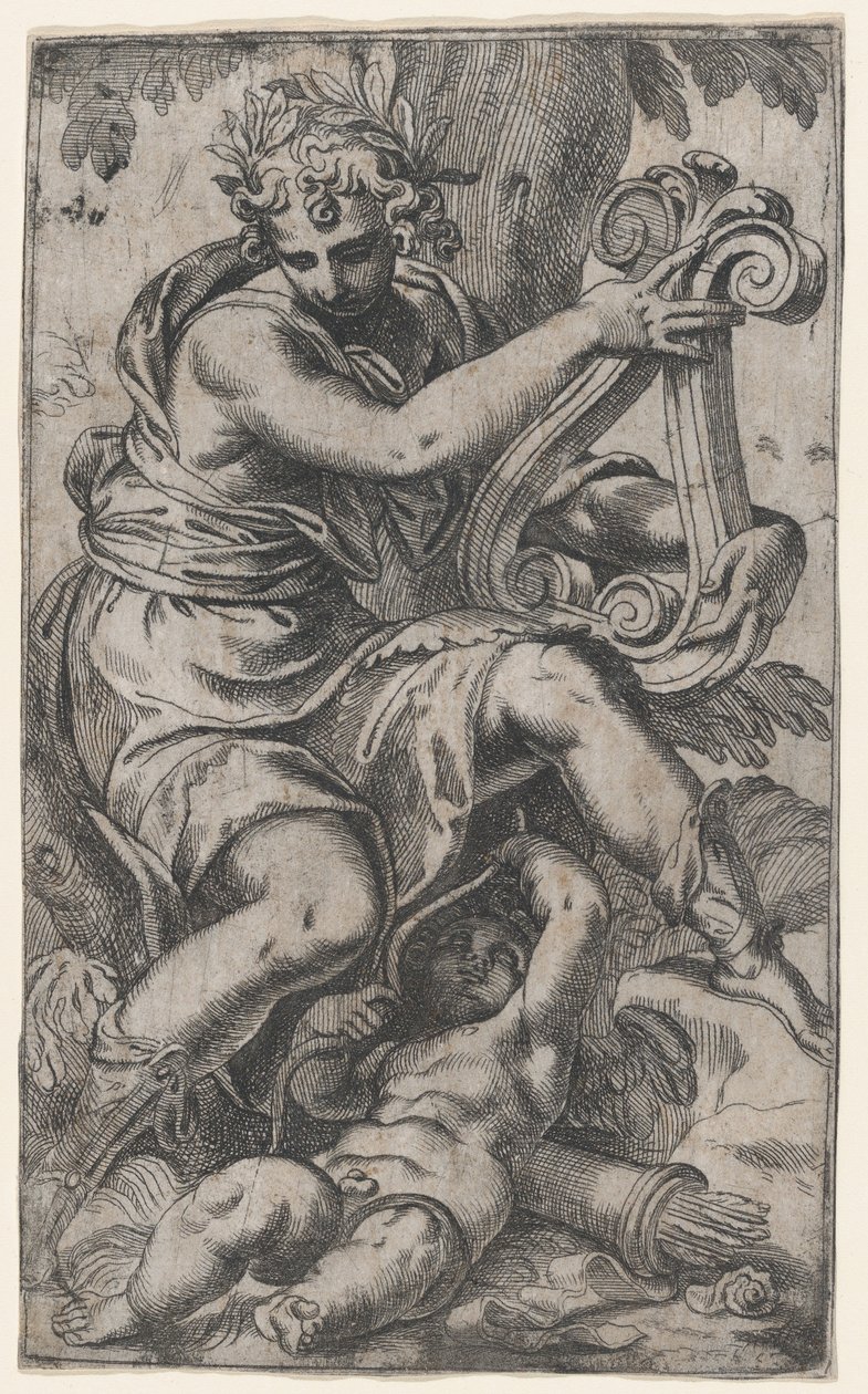 Cupido és Apollo lírával, kb. 1568., kb. 1568. alkotó: Paolo Farinati