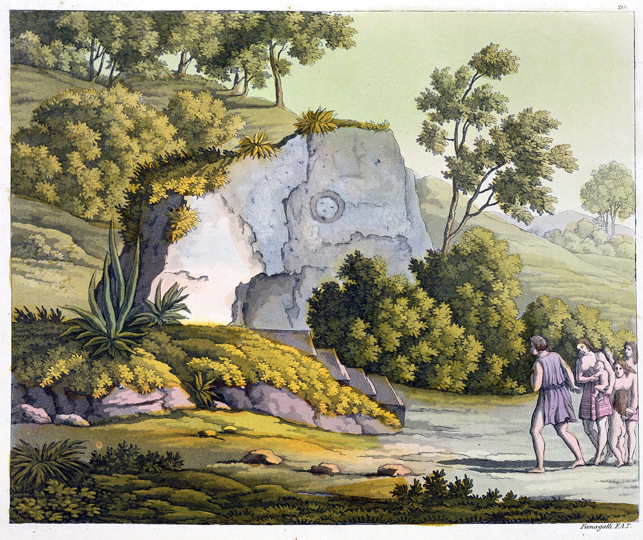 Napszentély, Peru, a „Le Costume Ancien et Moderne” II. kötetből, 20. tábla, Jules Ferrario, megjelent az 1820-as és 30-as évek körül (színes metszet) alkotó: Paolo Fumagalli