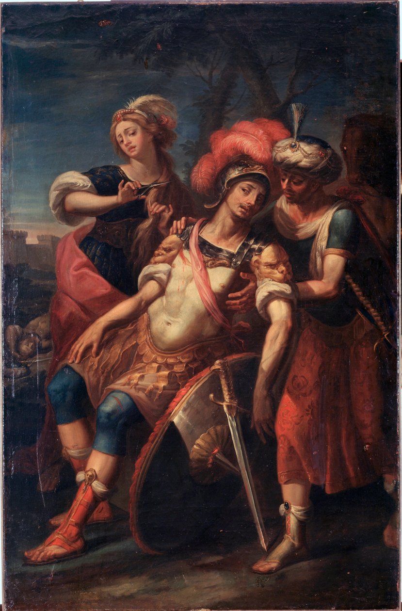 Erminia és Vafrino felfedezik a megsebesült Tancredét (19. dal Jeruzsálemből, szállította Torquato Tasso) (olaj, vászon alkotó: Paolo Girolamo Brusco