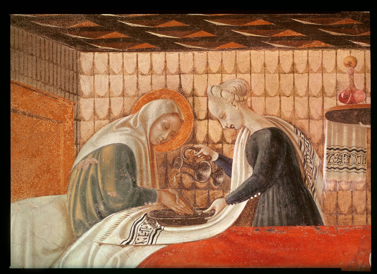 Szűz születése, Szent Anna részlete és kísérője, 1440 freskó lásd még 85549 alkotó: Paolo Uccello
