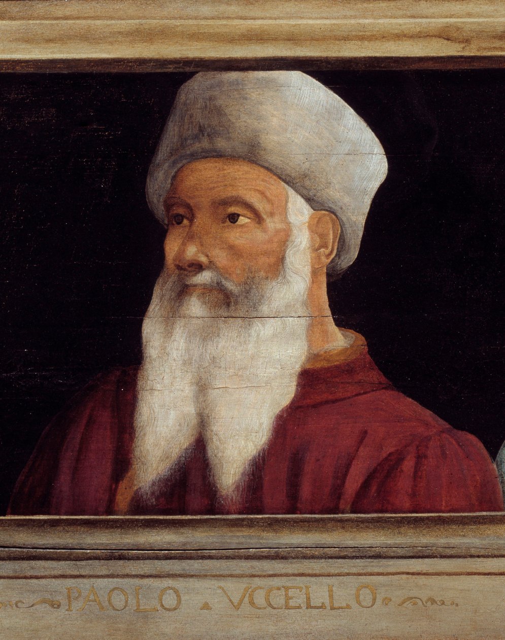 Cassone a firenzei reneszánsz mesterének 5 portréjával, Paolo di Dono (1397-1475) Paolo Uccello portréjával. Az alábbi felirat valószínűleg egymást követi. Musee du Louvre, Párizs - Cassone panel öt portréval o alkotó: Paolo Uccello