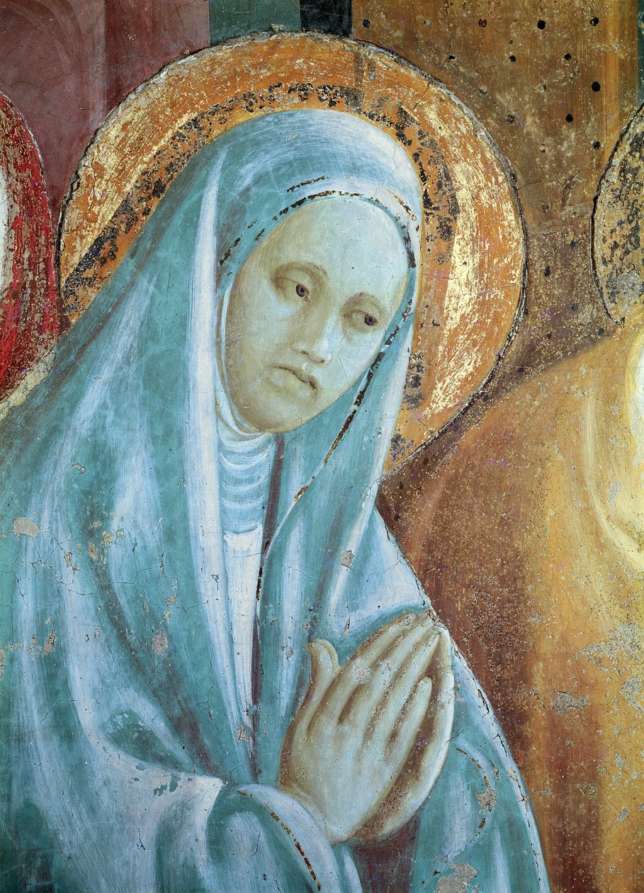 Szent Anna feje a Mária-bemutatóból a templomban, 1433-34 (részlet) alkotó: Paolo Uccello