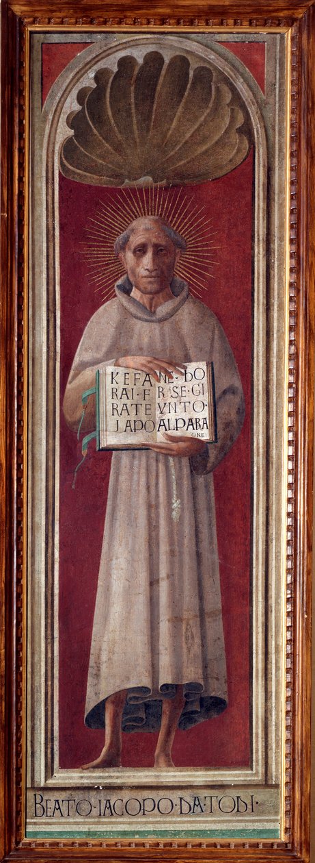 Jacopo de Benedetti dit Jacopone da Todi (kb. 1233-1306) olasz költő és vallásos portréja Paolo Uccello (Paolo di Dono) freskója (1397-1475) 1435-1440 Mérete 181x59 cm Prato, Museo del Opera del Duomo alkotó: Paolo Uccello