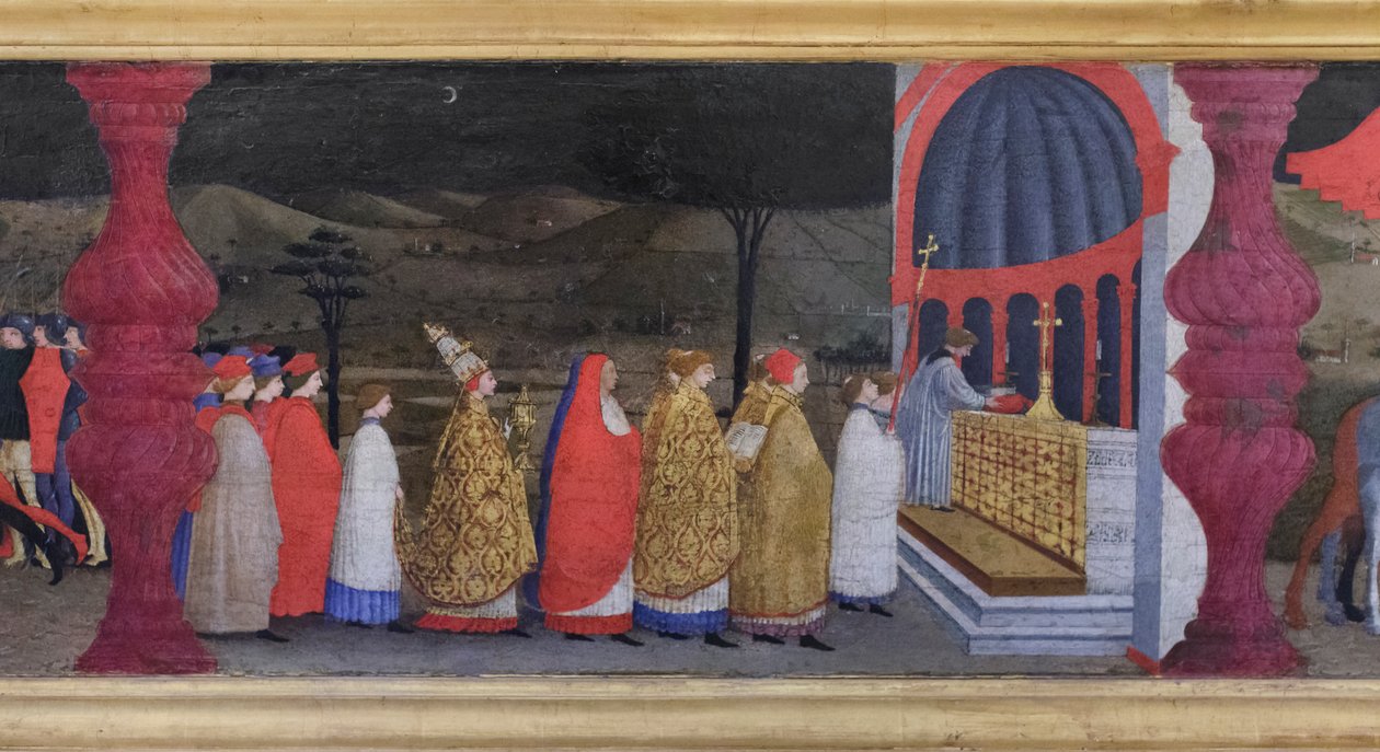 Predella a gazdatest meggyalázásáról, részlet alkotó: Paolo Uccello