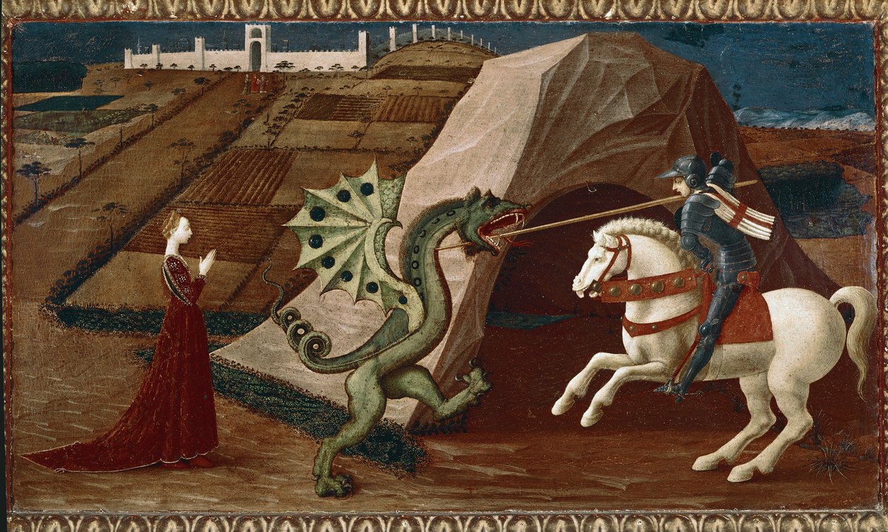 Szent György és a sárkány. (olaj, fa alkotó: Paolo Uccello