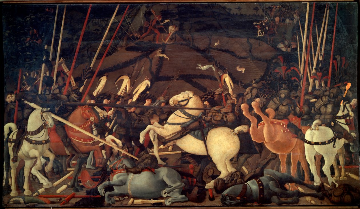 A Deroute de San Romano (San Romanói csata) 1432-ben. Harmadik epizód: Bernardino della Ciarda veresége. Paolo di Dono dit Paolo Uccello festménye (1397-1475) alkotó: Paolo Uccello