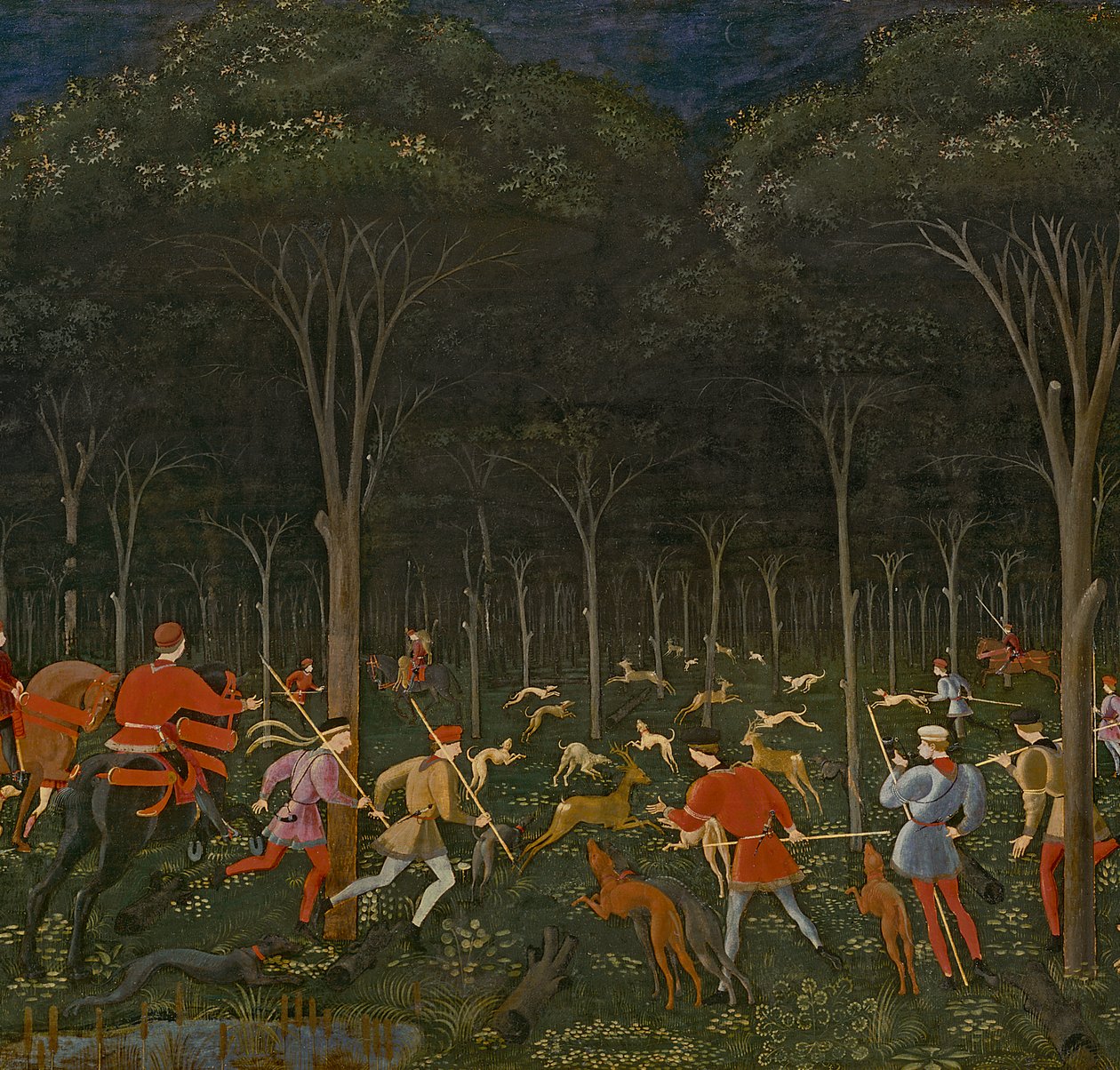 Vadászat az erdőben, 1465-70 körüli olaj, tábla, 100861 részlete alkotó: Paolo Uccello