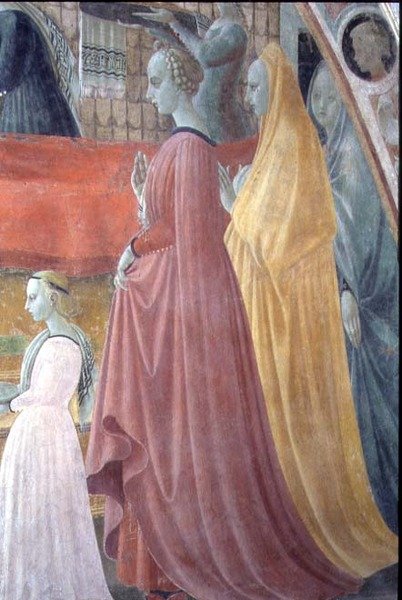 A Szűz születése, az adományozó család asszonyait ábrázoló részlet, a Nagyboldogasszony kápolnából alkotó: Paolo Uccello
