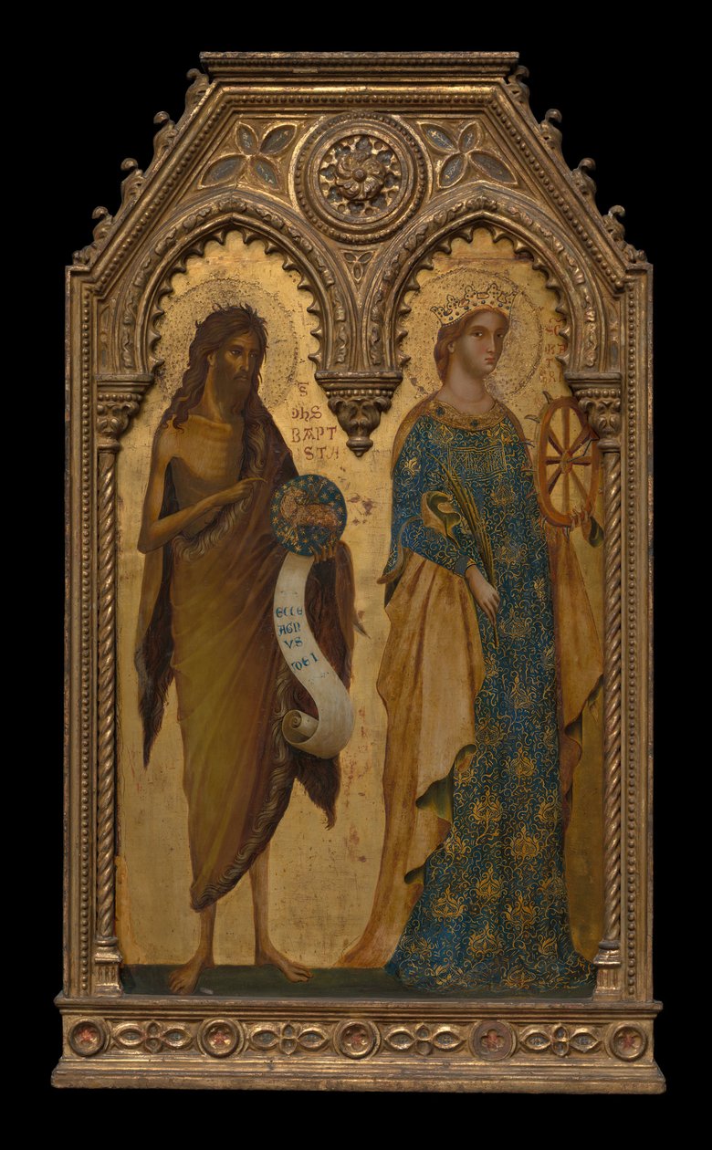 Keresztelő János és Alexandriai Katalin szentek, 1350 körül alkotó: Paolo Veneziano