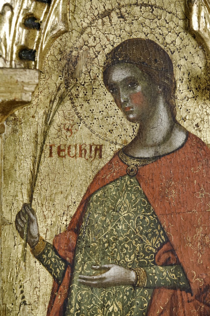 Szent Thecla, részlet a 1630100-as számból: A keresztre feszítés poliptichonja szentekkel alkotó: Paolo Veneziano
