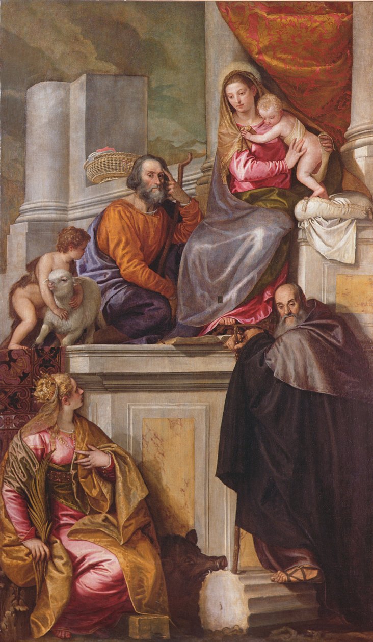A Szent Család Keresztelő Szent Jánossal, Szent Antal apáttal és Szent Katalinnal, 1551 alkotó: Paolo Veronese